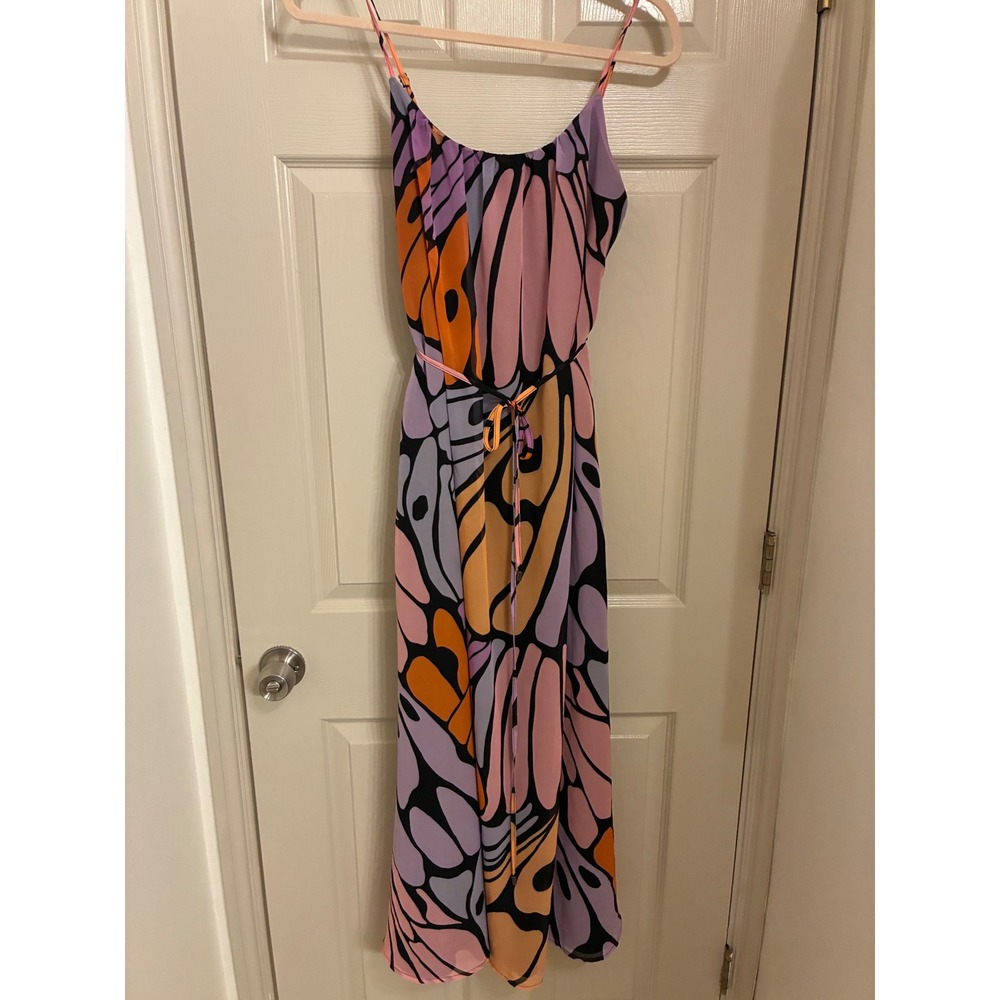 Sam Edelman Butterfly Wing Print Maxi Dress Purple Orange Pink Spaghetti Strap S